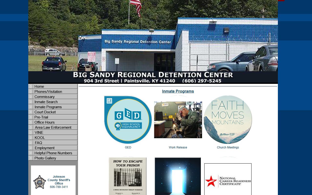 Big Sandy Regional Detention Center inmate programs for Johnson County jail population