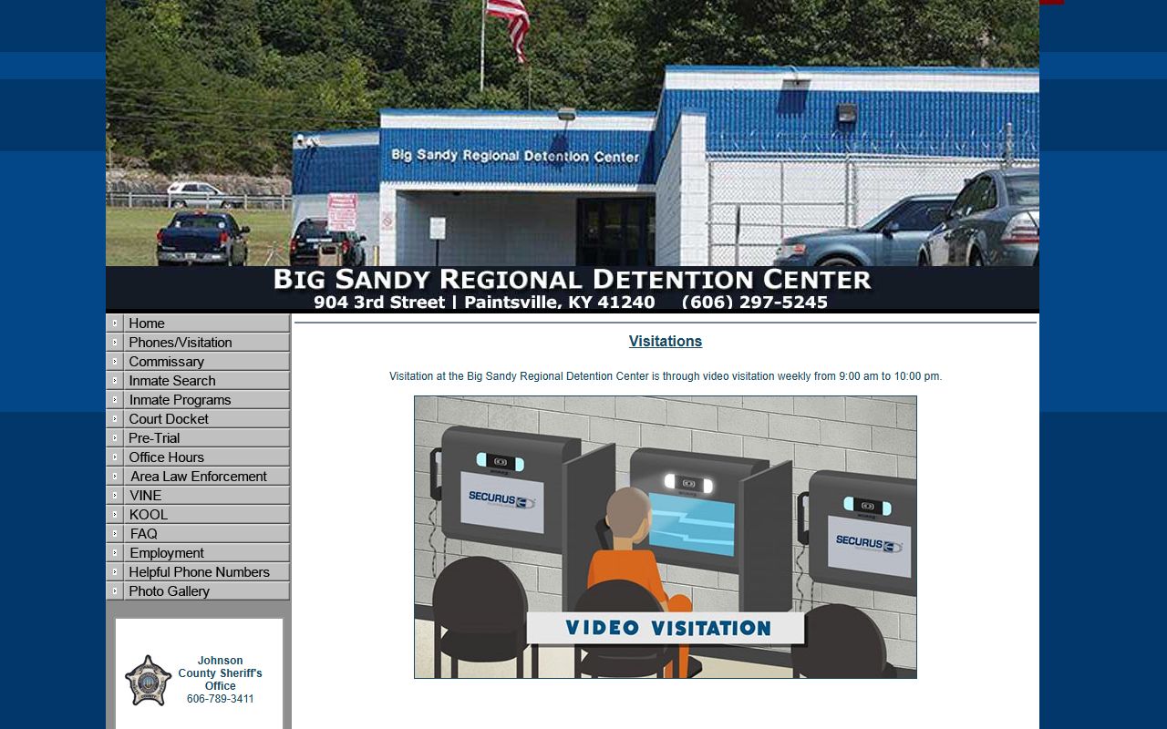 Johnson County inmate records visitation page for Big Sandy Regional Detention Center