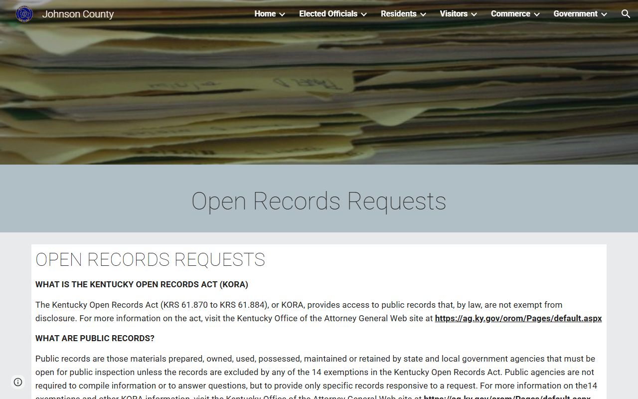 Johnson County jail mugshots open records request page